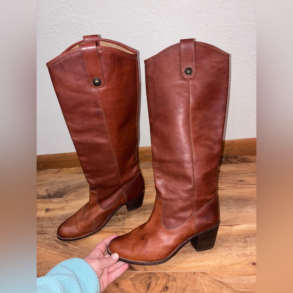 Frye Women's Jackie Button Tall Leather Riding Boots, conic - size 10 - Picture 3 of 12